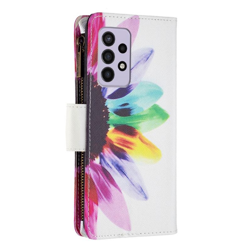 Capa Flip Para Samsung Galaxy A33 5G Bolso Com Zíper Flor