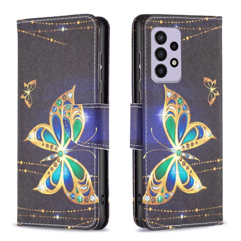 Capa Flip Para Samsung Galaxy A33 5G Borboletas Douradas