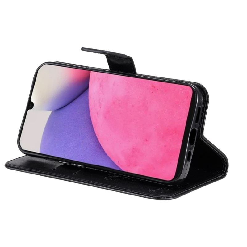 Capa Flip Para Samsung Galaxy A33 5G De Cordão Árvore E Gato Strappy