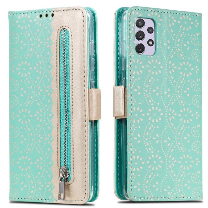 Capa Flip Para Samsung Galaxy A33 5G De Cordão Bolsa De Moedas Com Alça De Renda