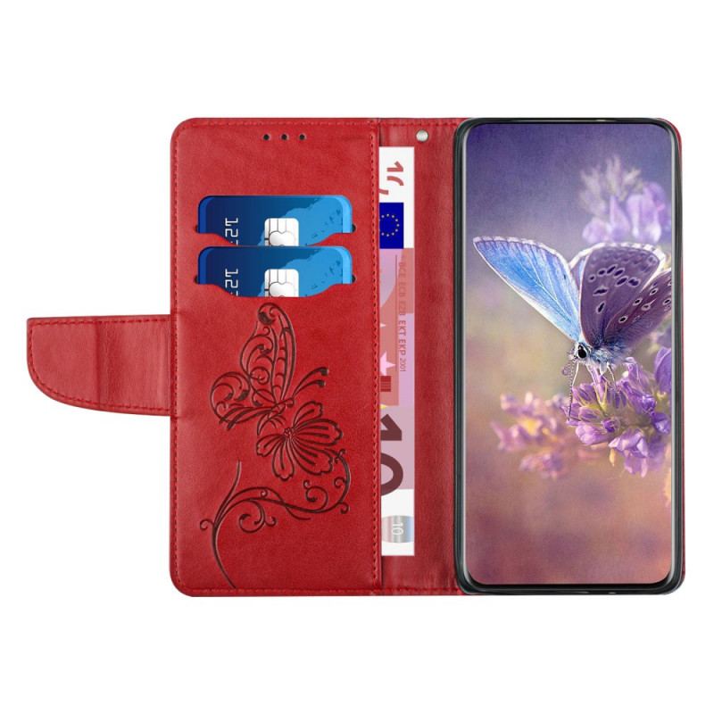 Capa Flip Para Samsung Galaxy A33 5G De Cordão Borboleta Bicolor Com Alça