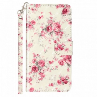 Capa Flip Para Samsung Galaxy A33 5G De Cordão Flores Da Liberdade Da Correia