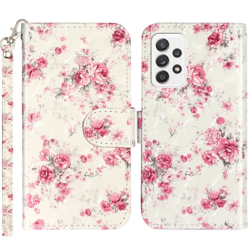 Capa Flip Para Samsung Galaxy A33 5G De Cordão Flores Da Liberdade Da Correia