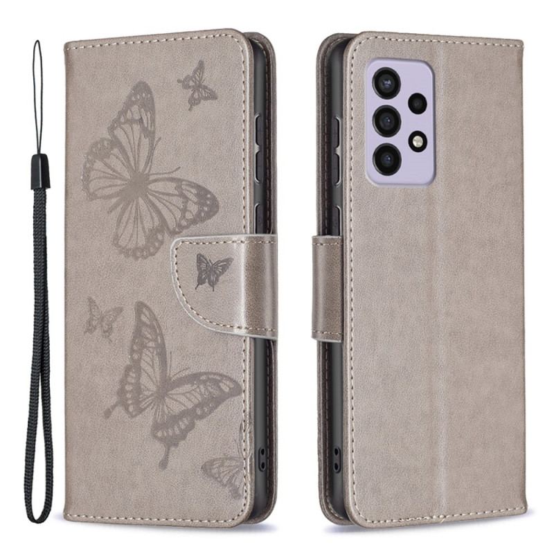 Capa Flip Para Samsung Galaxy A33 5G De Cordão Tanga Borboletas