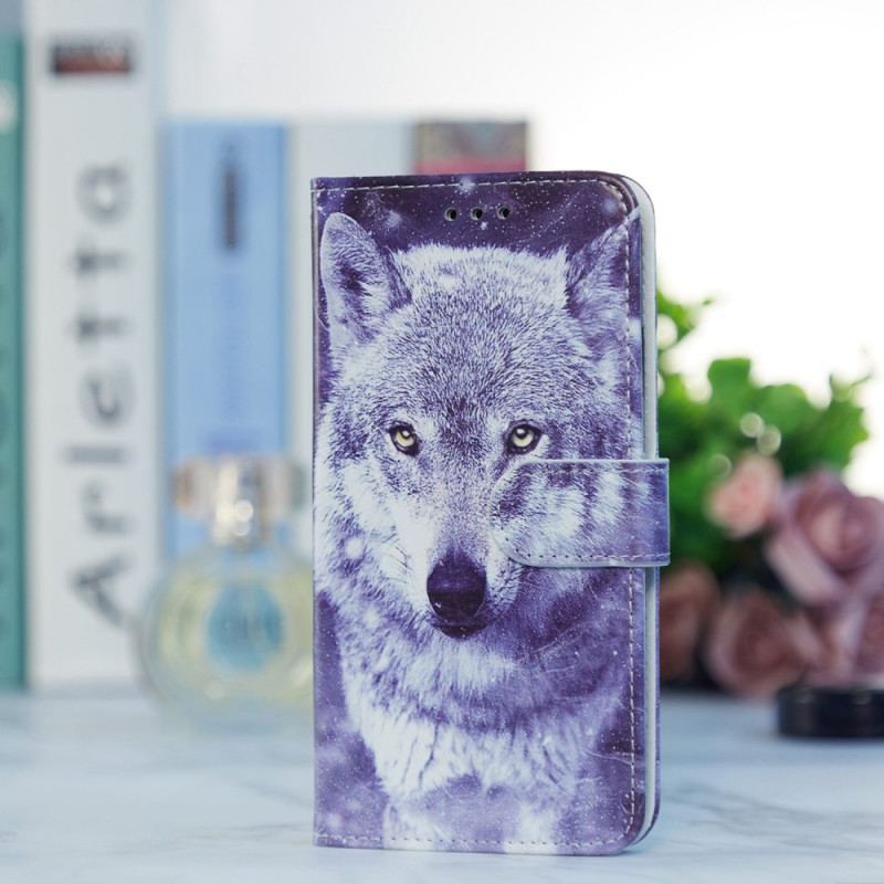 Capa Flip Para Samsung Galaxy A33 5G Lobo Soberbo Com Cordão