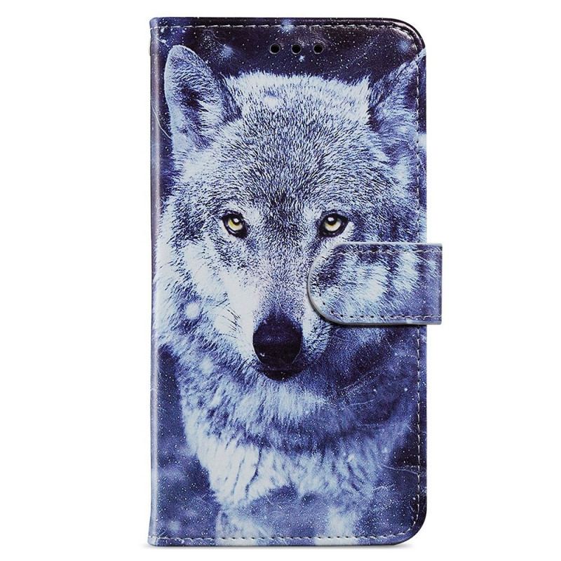 Capa Flip Para Samsung Galaxy A33 5G Lobo Soberbo Com Cordão