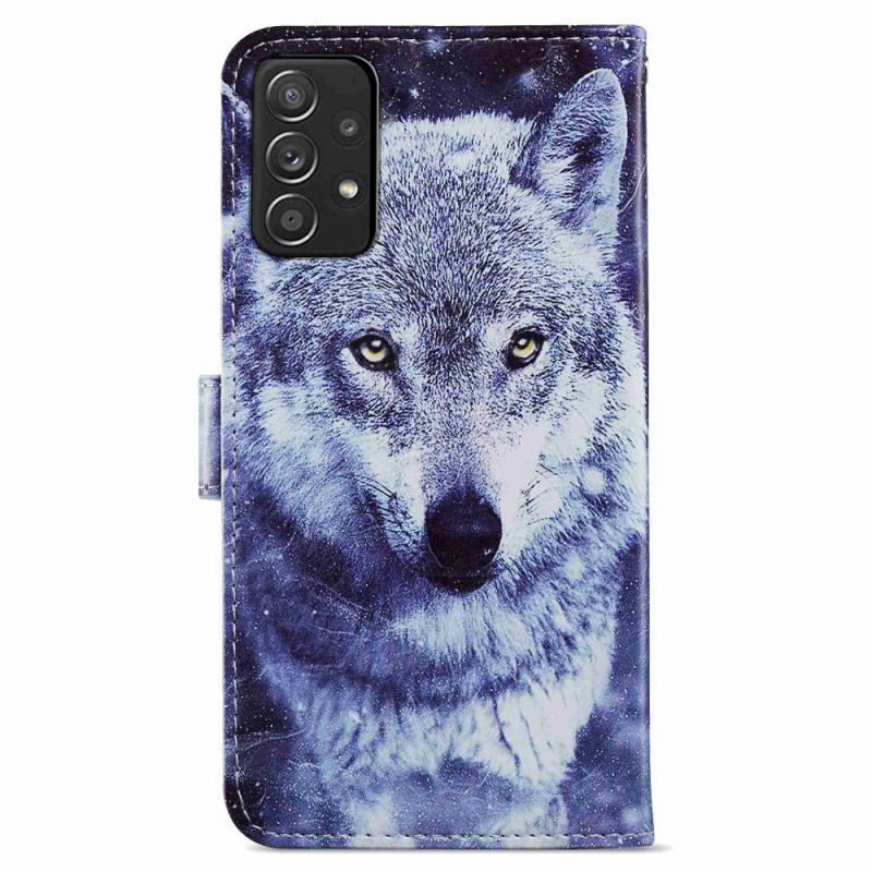 Capa Flip Para Samsung Galaxy A33 5G Lobo Soberbo Com Cordão