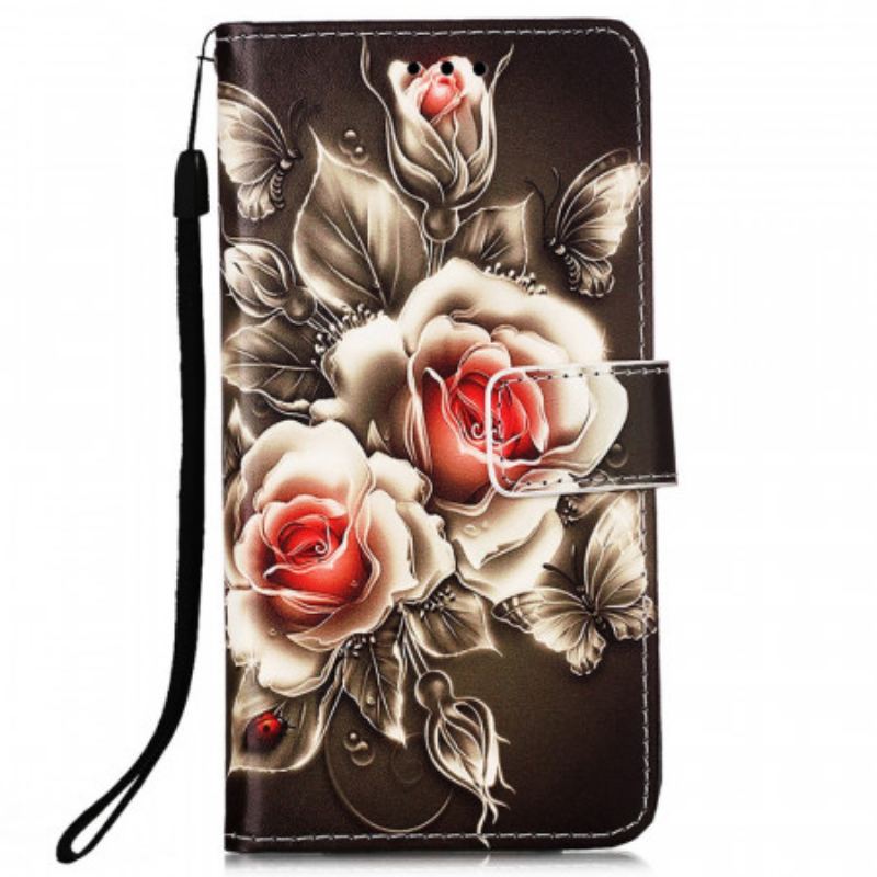 Capa Flip Para Samsung Galaxy A33 5G Rosas Douradas