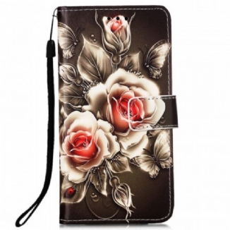 Capa Flip Para Samsung Galaxy A33 5G Rosas Douradas