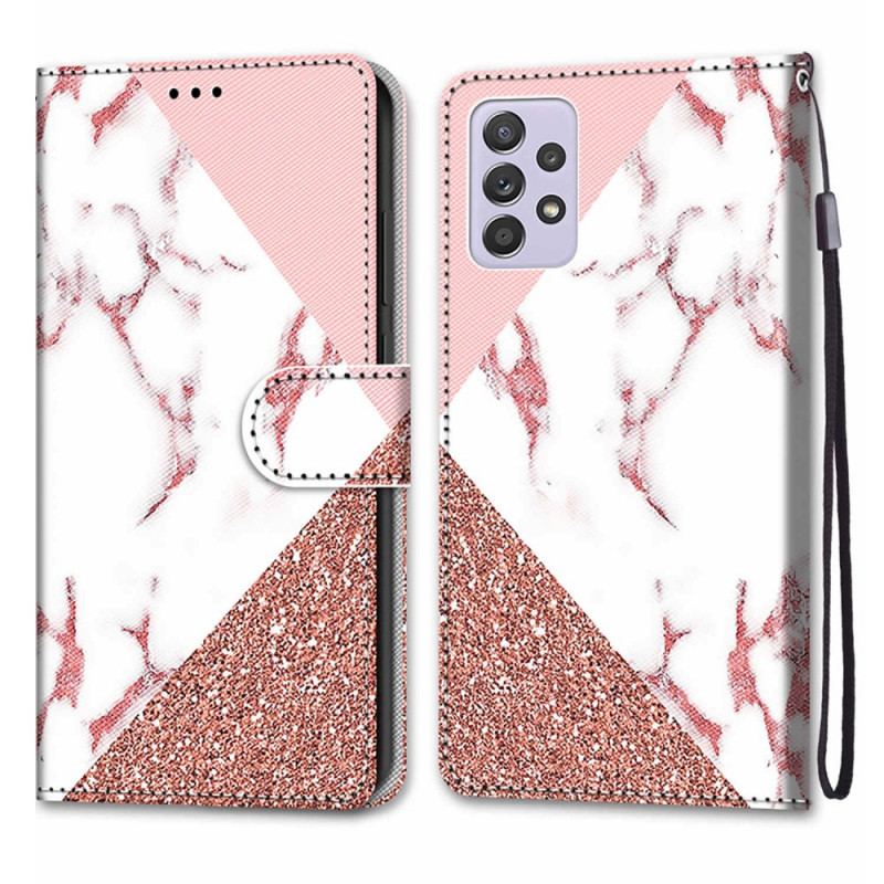 Capa Flip Para Samsung Galaxy A33 5G Triângulo De Mármore E Glitter