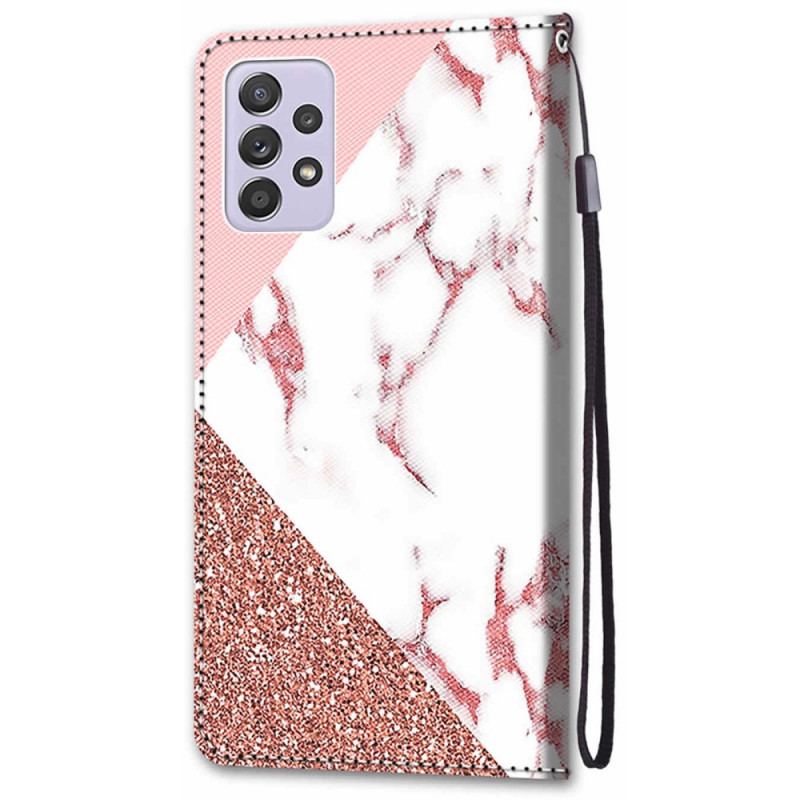 Capa Flip Para Samsung Galaxy A33 5G Triângulo De Mármore E Glitter