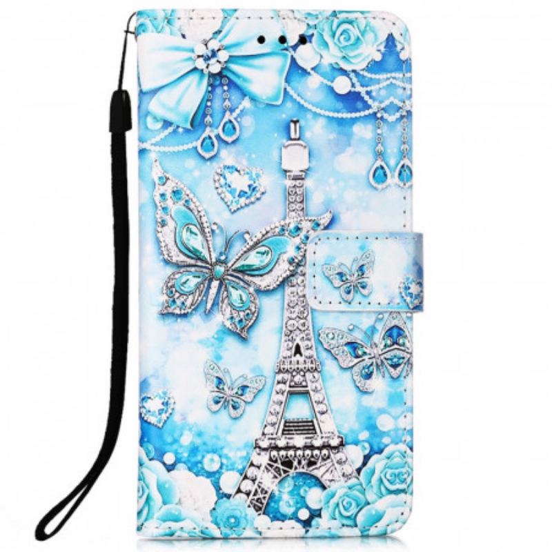 Capa Folio Para Samsung Galaxy A33 5G De Cordão Correia Borboleta Torre Eiffel