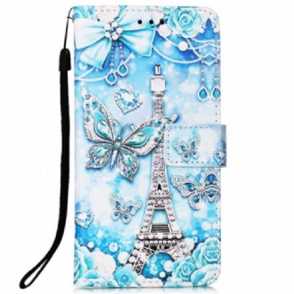 Capa Folio Para Samsung Galaxy A33 5G De Cordão Correia Borboleta Torre Eiffel