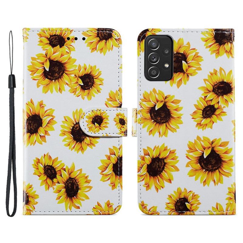 Capa Folio Para Samsung Galaxy A33 5G Girassóis