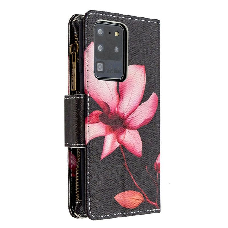 Capa De Couro Para Samsung Galaxy S20 Ultra Bolso Com Zíper Flor