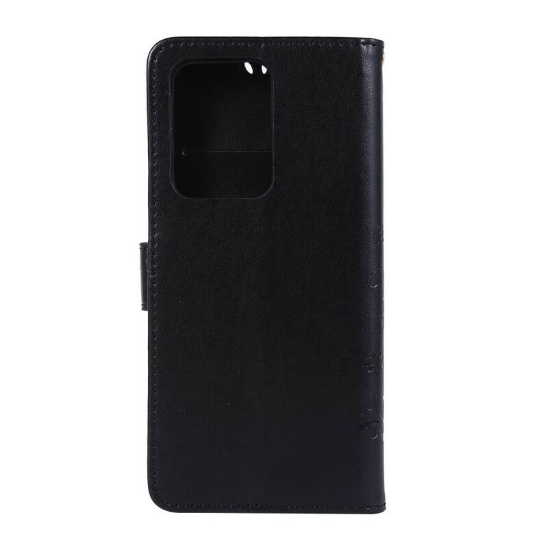 Capa Em Pele Para Samsung Galaxy S20 Ultra Borboletas Ao Vento