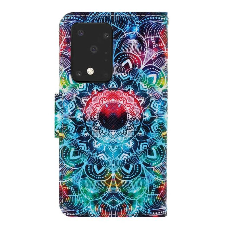 Capa Em Pele Para Samsung Galaxy S20 Ultra De Cordão Mandala De Tiras Chamativas