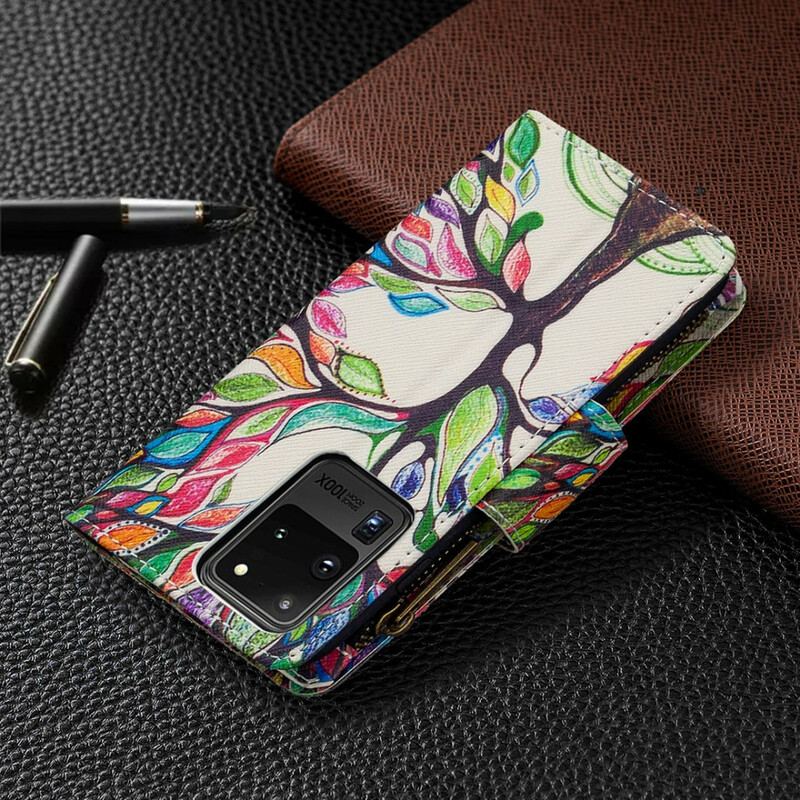 Capa Flip Para Samsung Galaxy S20 Ultra Bolso De Árvore Com Zíper