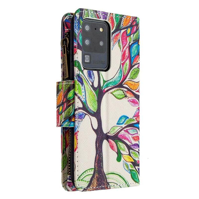 Capa Flip Para Samsung Galaxy S20 Ultra Bolso De Árvore Com Zíper