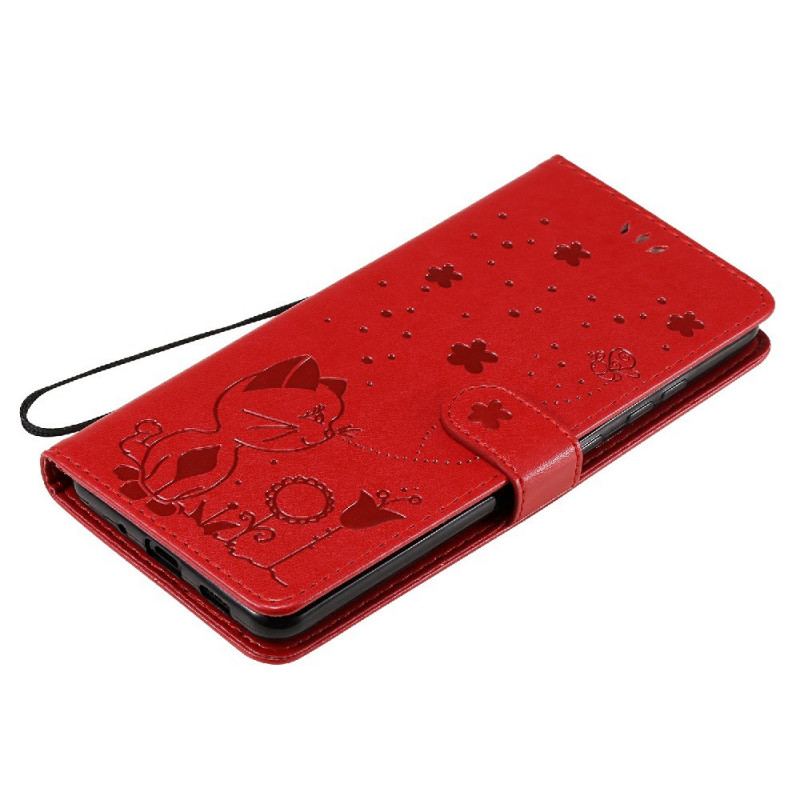 Capa Flip Para Samsung Galaxy S20 Ultra De Cordão Gato E Abelha Com Cordão