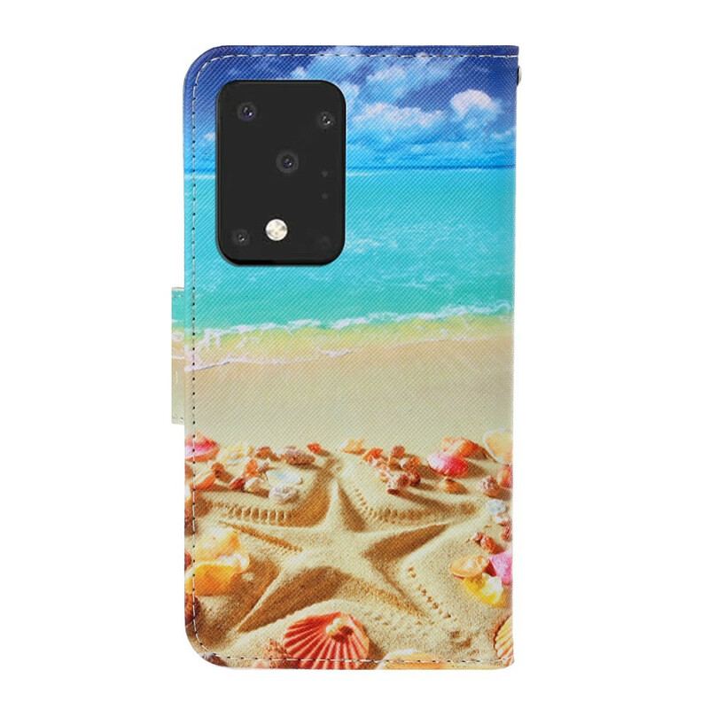 Capa Flip Para Samsung Galaxy S20 Ultra De Cordão Praia Da Corda