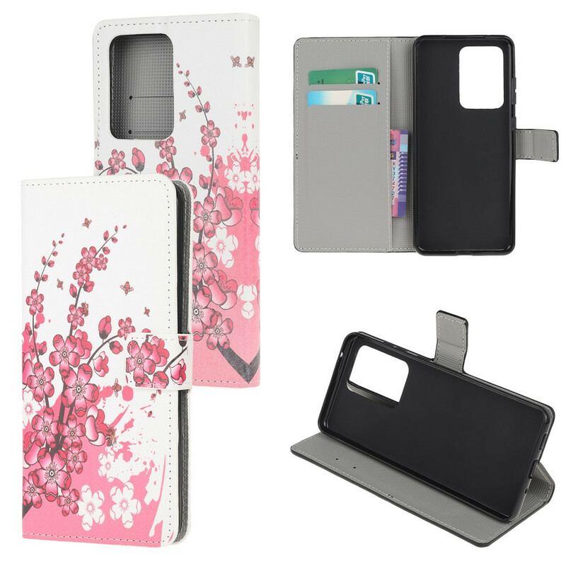 Capa Flip Para Samsung Galaxy S20 Ultra Flores Tropicais