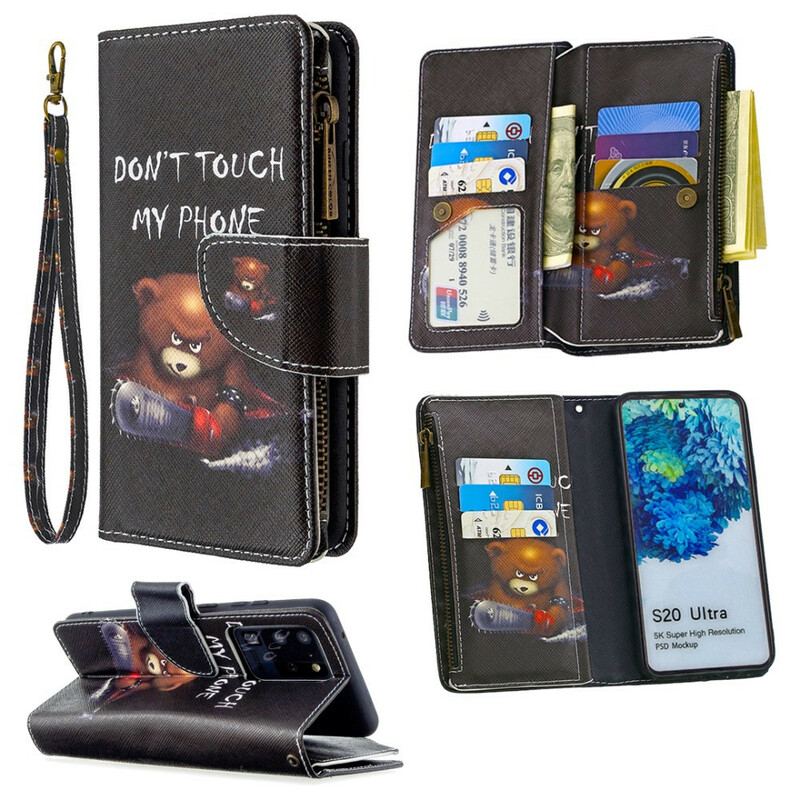 Capa Flip Para Samsung Galaxy S20 Ultra Urso De Bolso Com Zíper