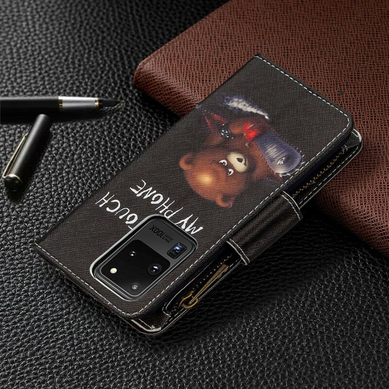 Capa Flip Para Samsung Galaxy S20 Ultra Urso De Bolso Com Zíper