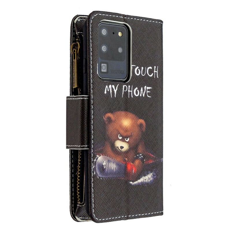 Capa Flip Para Samsung Galaxy S20 Ultra Urso De Bolso Com Zíper