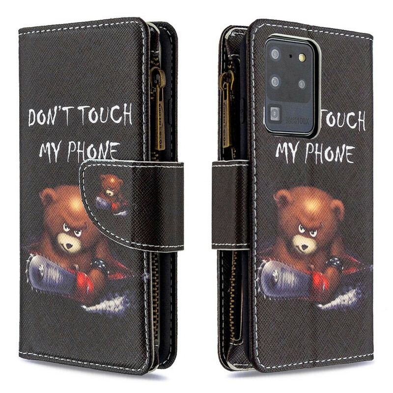 Capa Flip Para Samsung Galaxy S20 Ultra Urso De Bolso Com Zíper