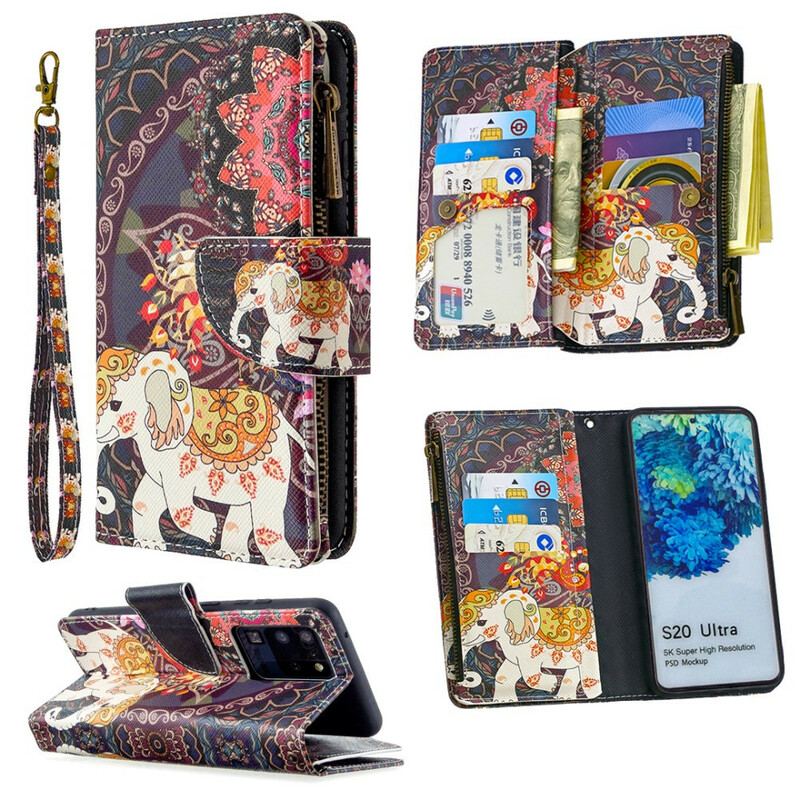 Capa Folio Para Samsung Galaxy S20 Ultra Bolso Elefante Com Zíper