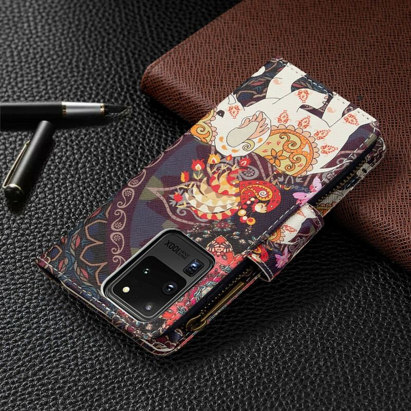 Capa Folio Para Samsung Galaxy S20 Ultra Bolso Elefante Com Zíper