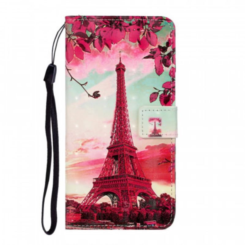 Capa Folio Para Samsung Galaxy S20 Ultra De Cordão Alça Ajustável Torre Eiffel