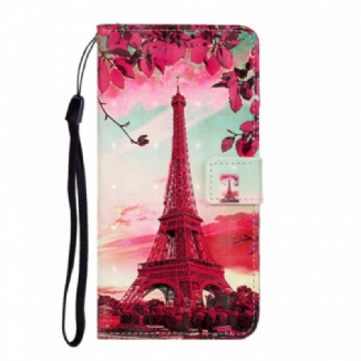 Capa Folio Para Samsung Galaxy S20 Ultra De Cordão Alça Ajustável Torre Eiffel