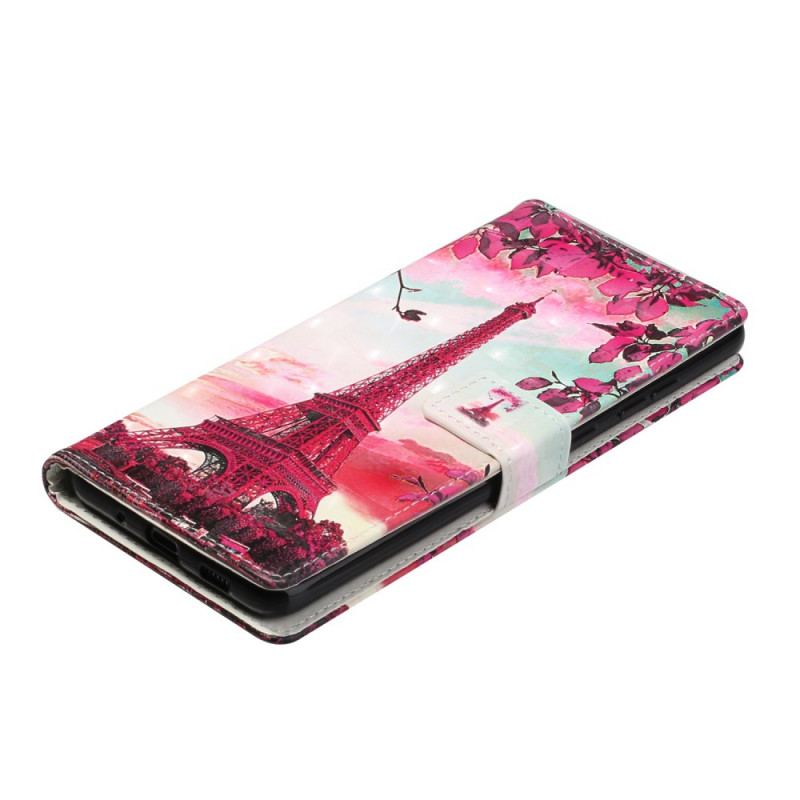 Capa Folio Para Samsung Galaxy S20 Ultra De Cordão Alça Ajustável Torre Eiffel