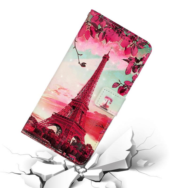 Capa Folio Para Samsung Galaxy S20 Ultra De Cordão Alça Ajustável Torre Eiffel