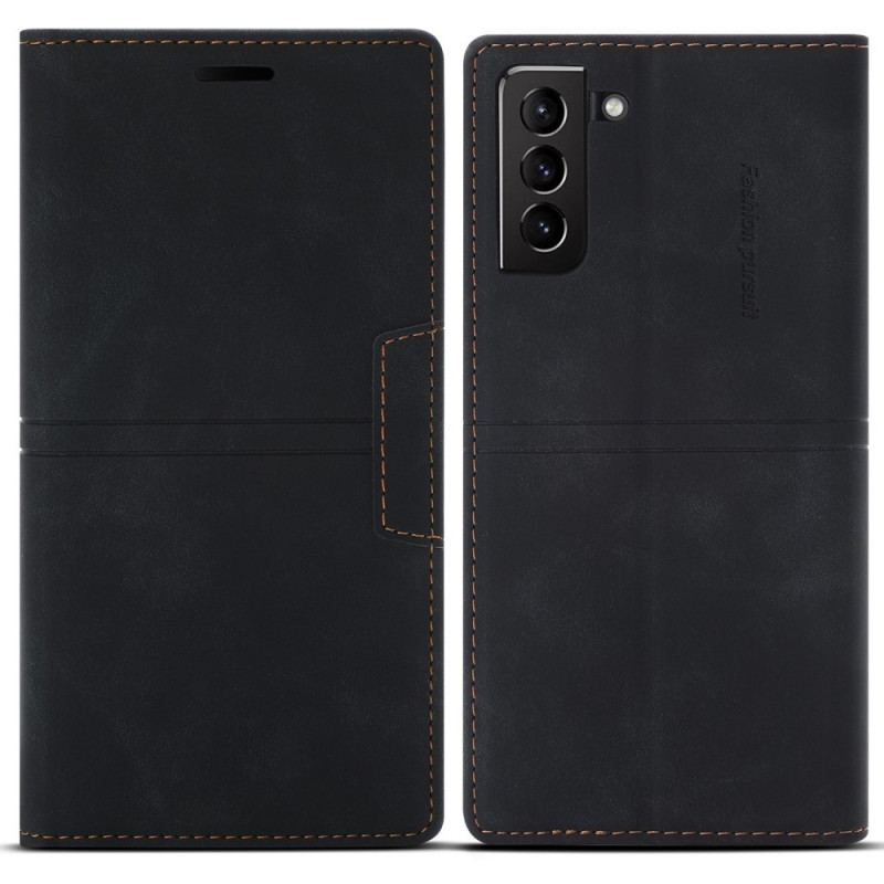 Capa De Celular Para Samsung Galaxy S22 5G Flip Fecho Magnético Com Costura Estilo Couro