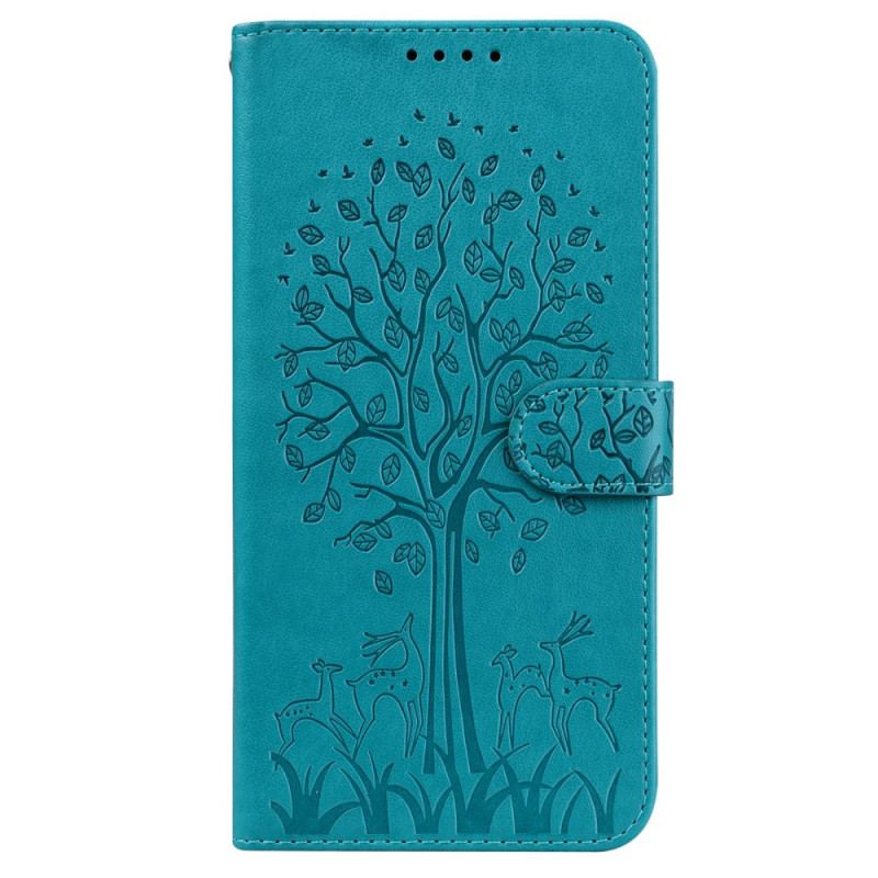 Capa De Couro Para Samsung Galaxy S22 5G Árvore E Veado