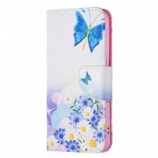 Capa De Couro Para Samsung Galaxy S22 5G Borboletas E Flores Pintadas