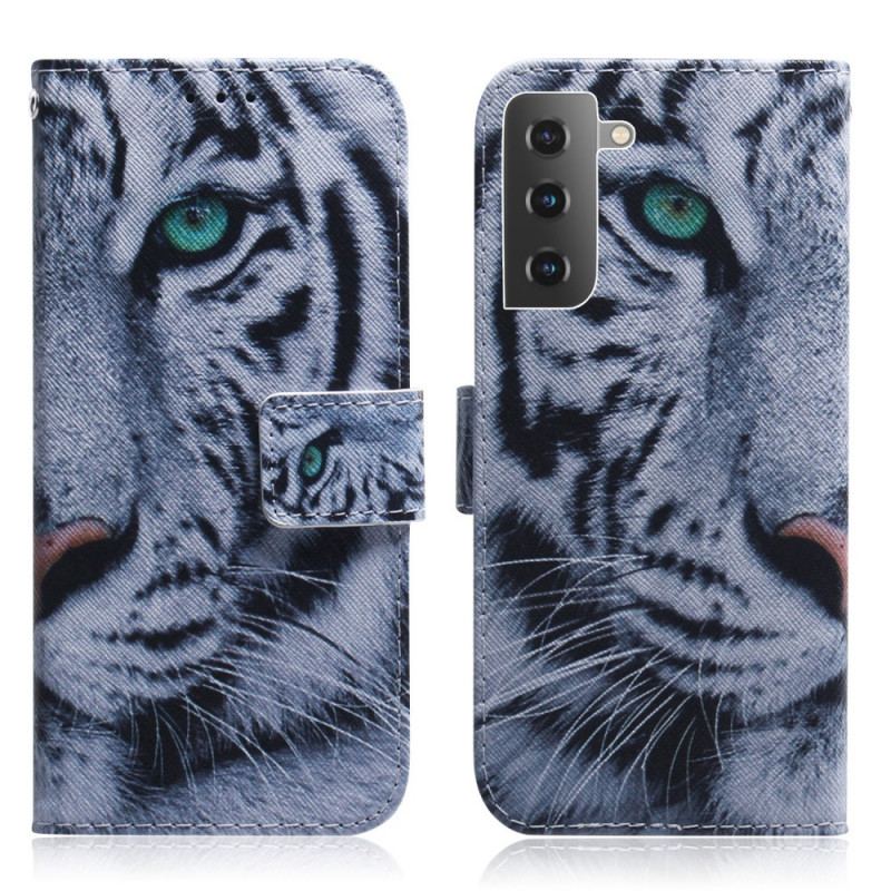 Capa De Couro Para Samsung Galaxy S22 5G Cara De Tigre