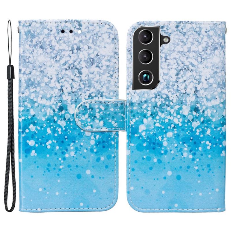 Capa De Couro Para Samsung Galaxy S22 5G Degradê De Glitter Azul