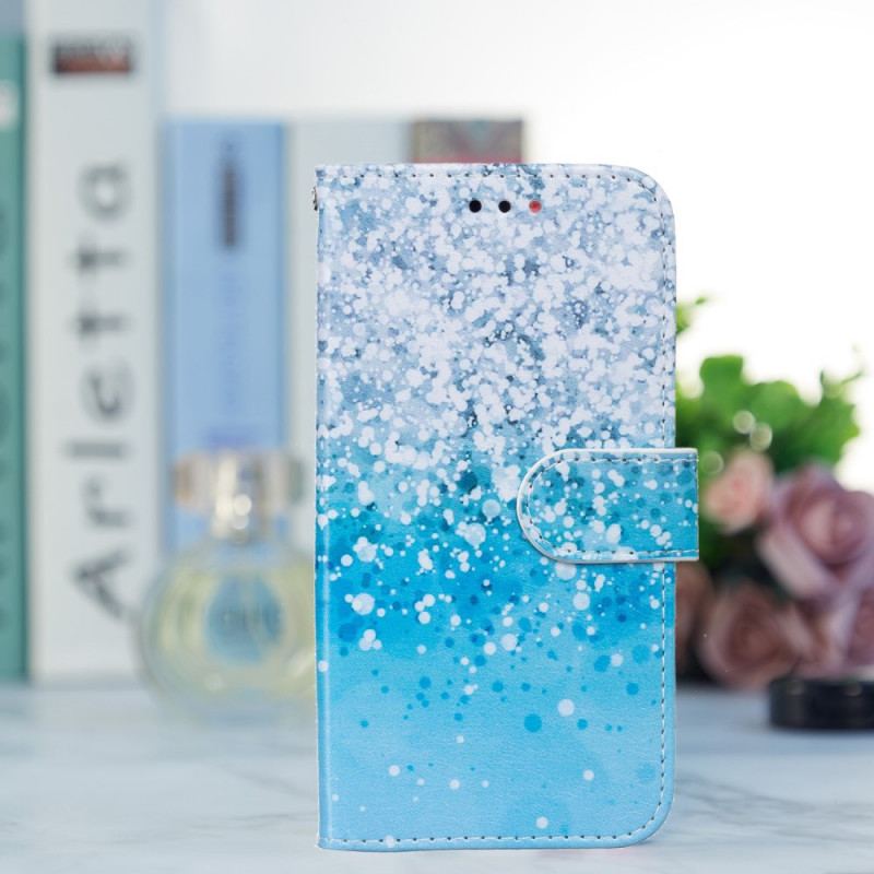 Capa De Couro Para Samsung Galaxy S22 5G Degradê De Glitter Azul