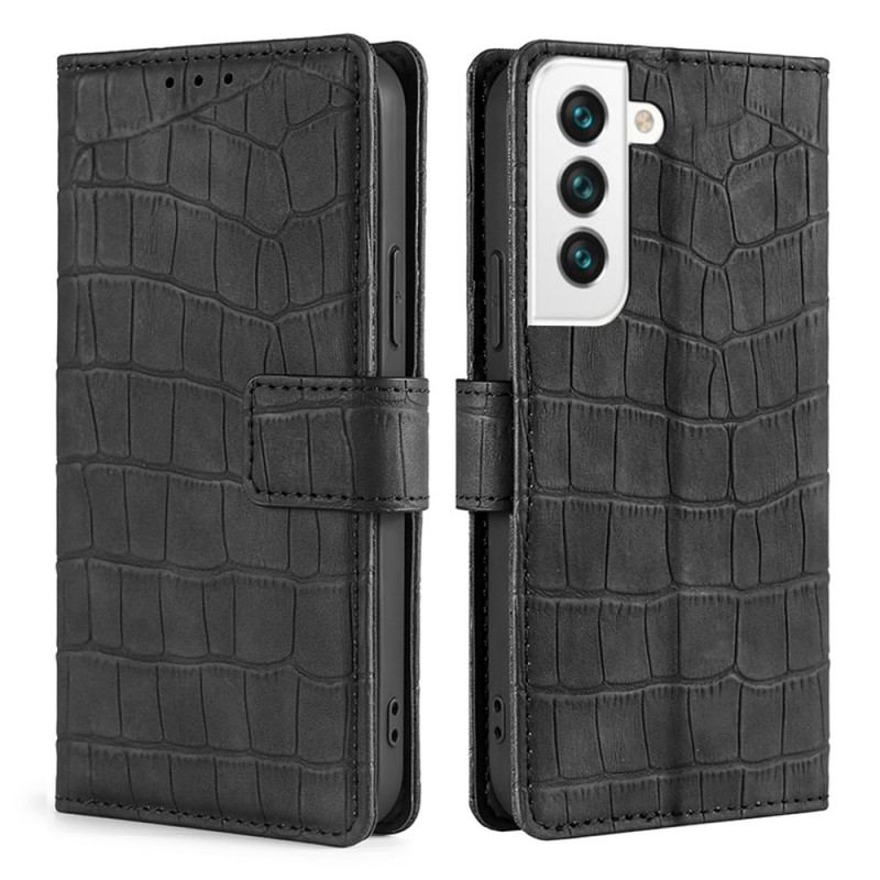 Capa De Couro Para Samsung Galaxy S22 5G Efeito Pele De Crocodilo