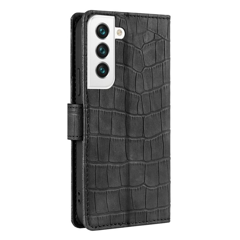 Capa De Couro Para Samsung Galaxy S22 5G Efeito Pele De Crocodilo