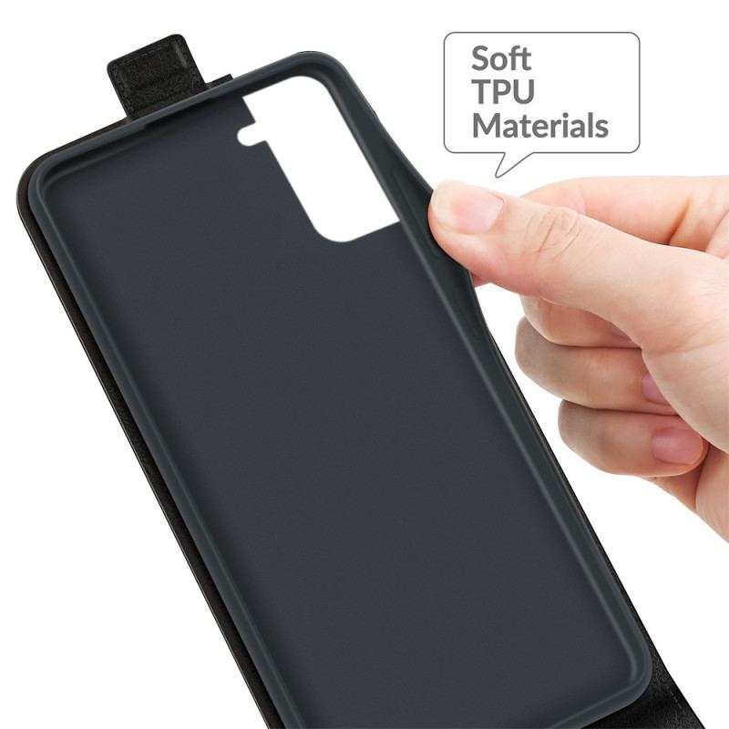 Capa De Couro Para Samsung Galaxy S22 5G Flip Aba Vertical Efeito Couro