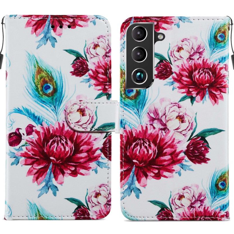 Capa De Couro Para Samsung Galaxy S22 5G Flores Intensas