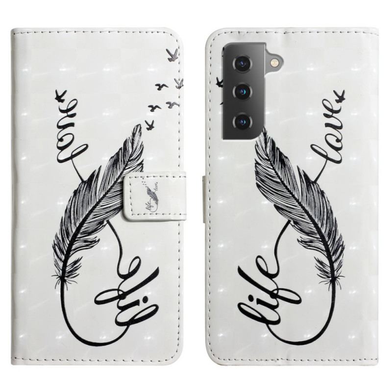 Capa De Couro Para Samsung Galaxy S22 5G Pena Vida E Amor