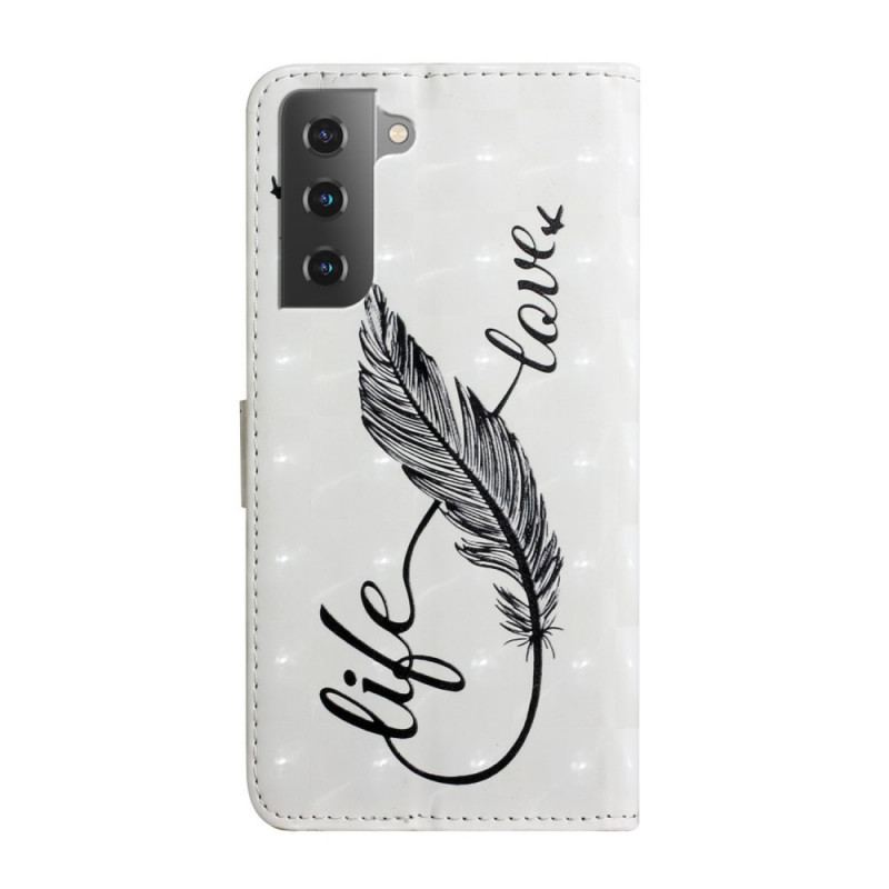 Capa De Couro Para Samsung Galaxy S22 5G Pena Vida E Amor