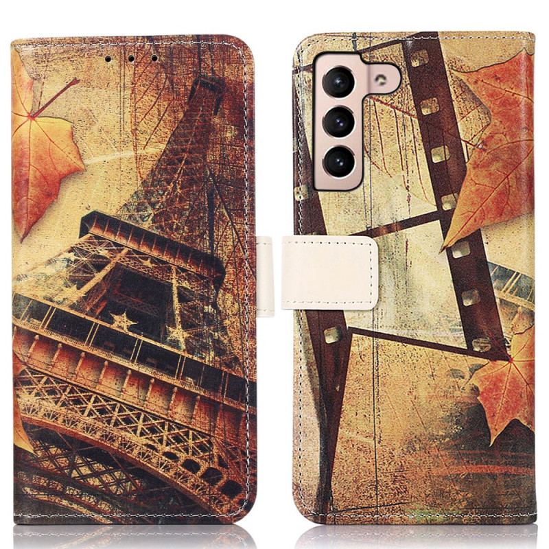 Capa De Couro Para Samsung Galaxy S22 5G Torre Eiffel No Outono