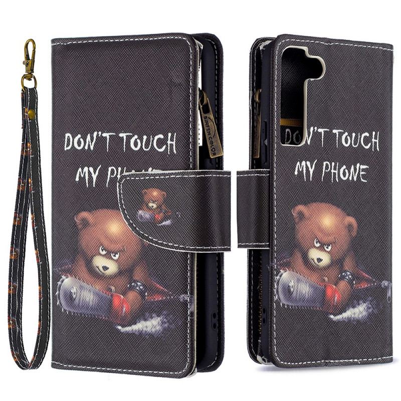 Capa De Couro Para Samsung Galaxy S22 5G Urso De Bolso Com Zíper